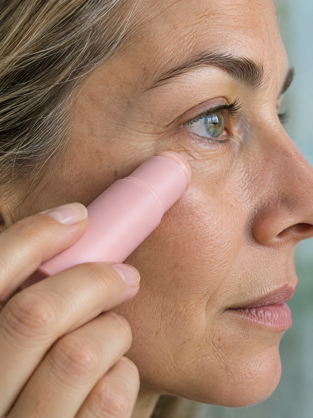 Le Geste Contre-Ombre : passage du stick sous l'œil, peau nue non retouchée